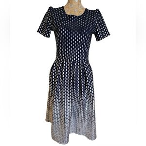 LuLaRoe elegant Amelia dress navy blue silver large christmas party dress